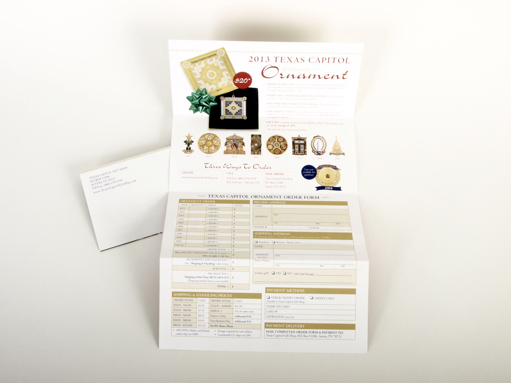 State Preservation Board Ornament Brochure 2013; designed by Julie Mendez.