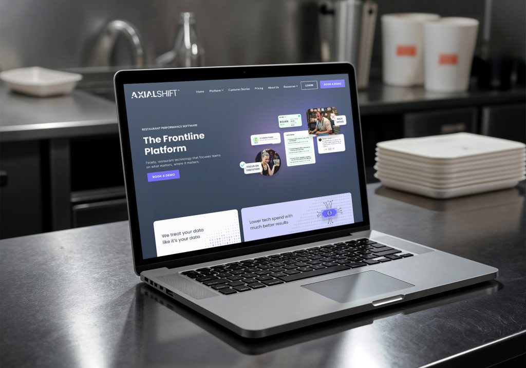 Axial Shift: Brand Evolution & Website Redesign for a Growing SaaS Startup Axial Shift Restaurant Operations Software Home Page Design by Julie Mendez