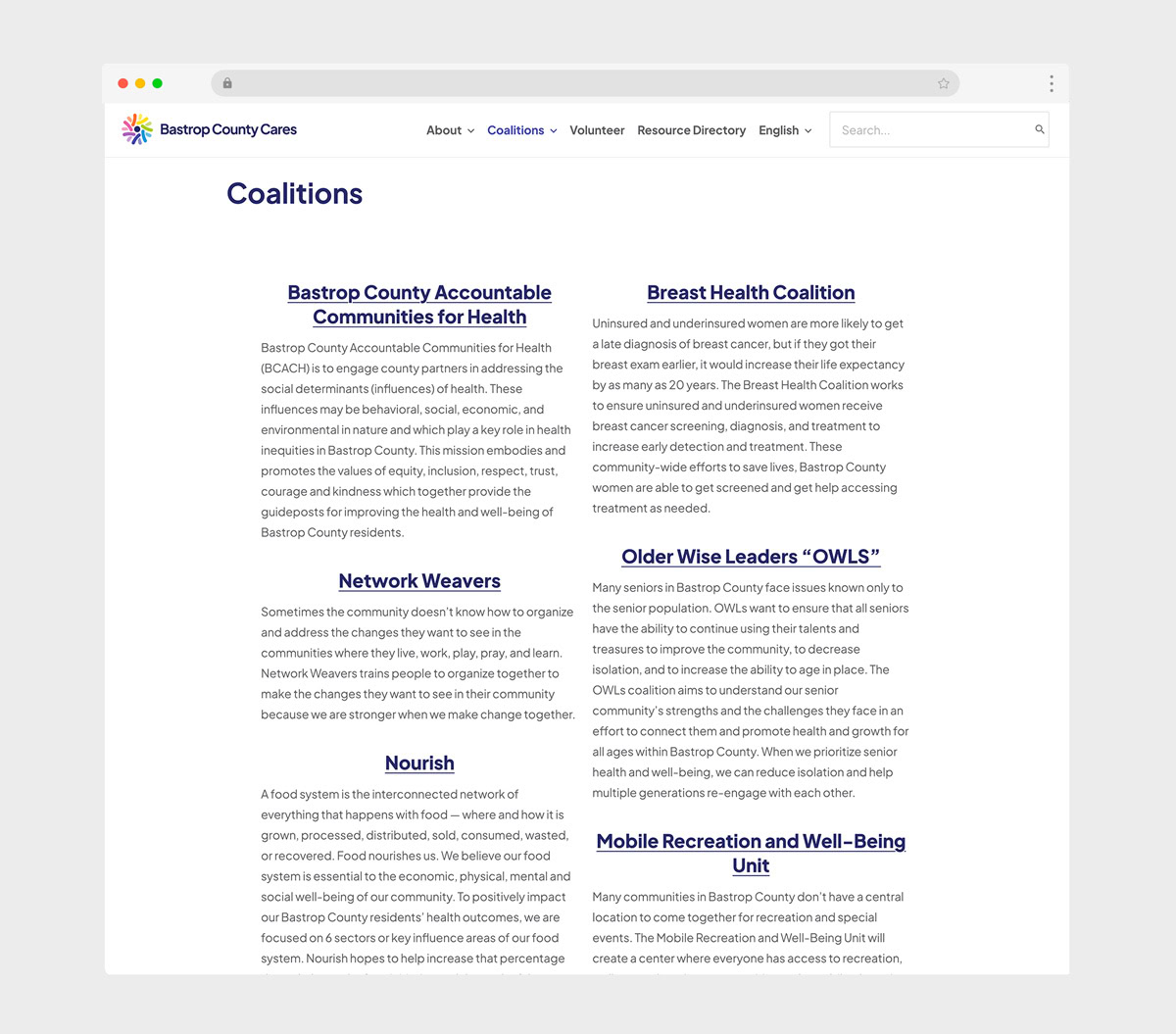 Bastrop County Cares Website AFTER Bastrop County Cares Website BEFORE