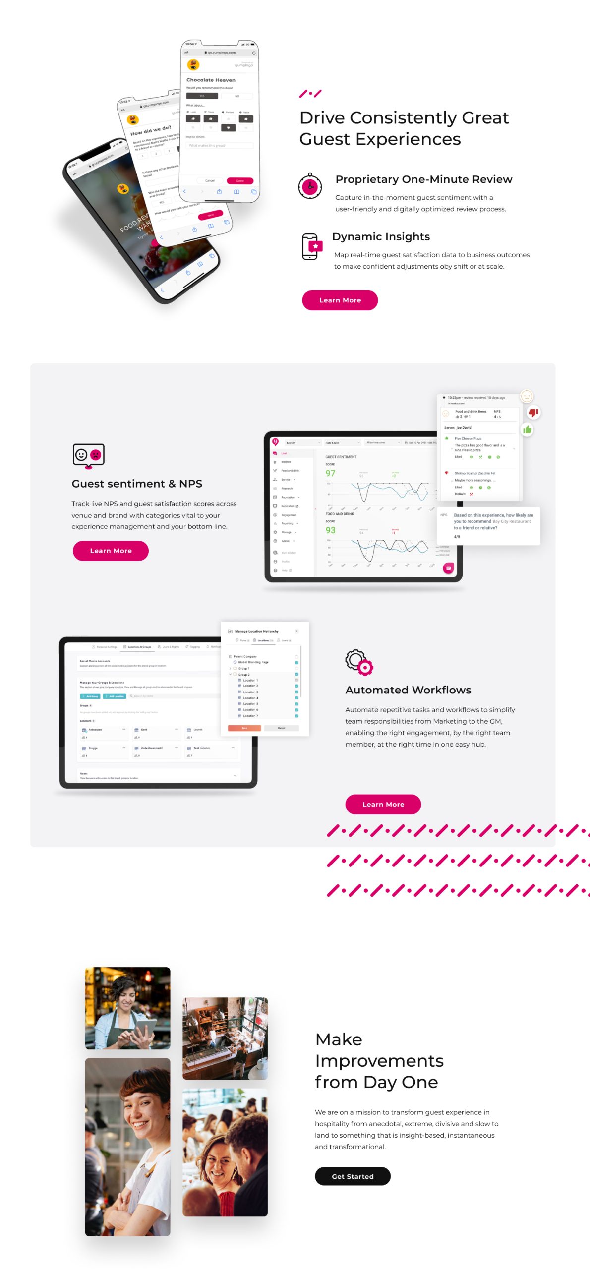 Full page design for the Yumpingo homepage showing hospitality website layout, brand refresh, and dual-language navigation