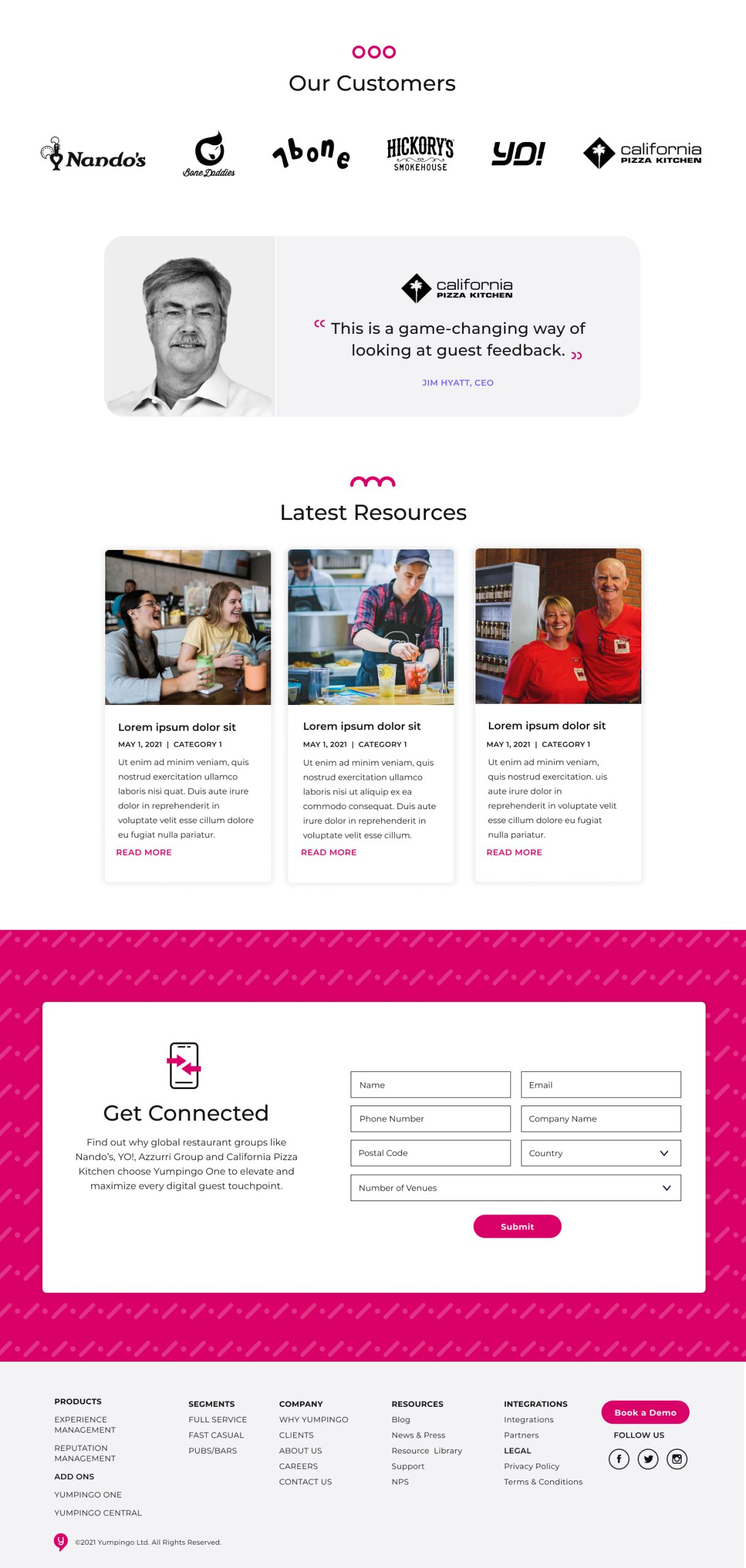 Full page design for the Yumpingo One product page showing product-focused layout, feature content, and refreshed brand elements