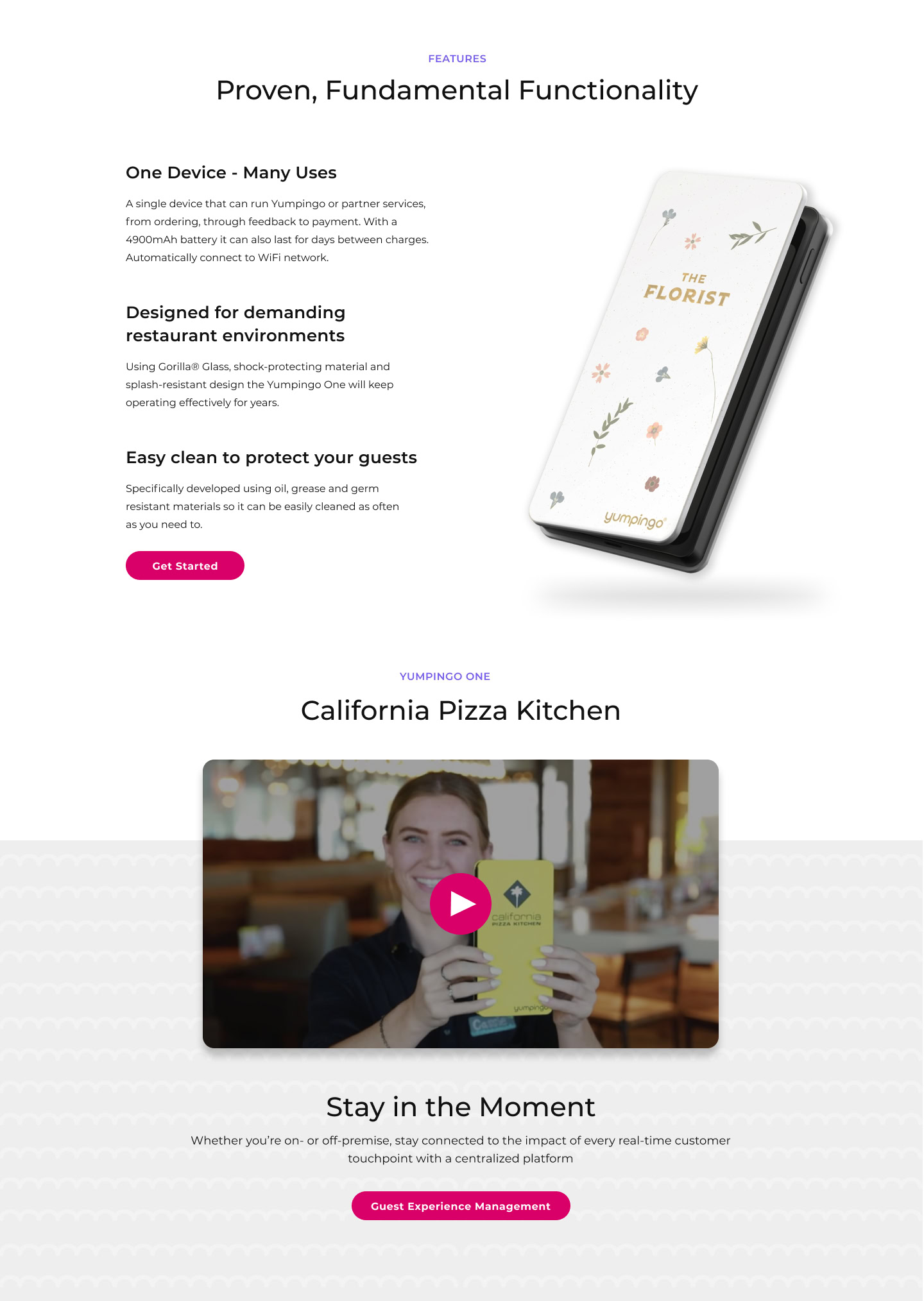 Full page design for the Yumpingo One product page showing product-focused layout, feature content, and refreshed brand elements