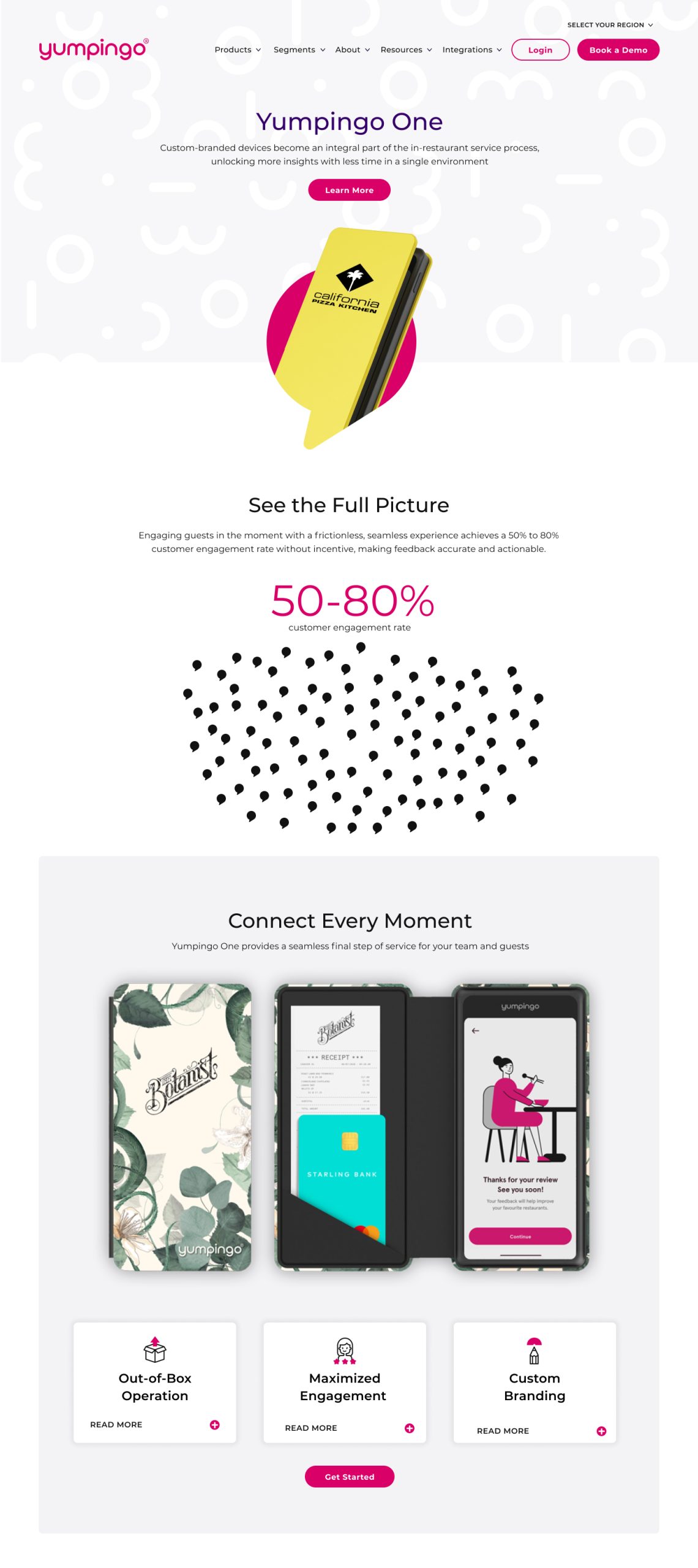Full page design for the Yumpingo One product page showing product-focused layout, feature content, and refreshed brand elements