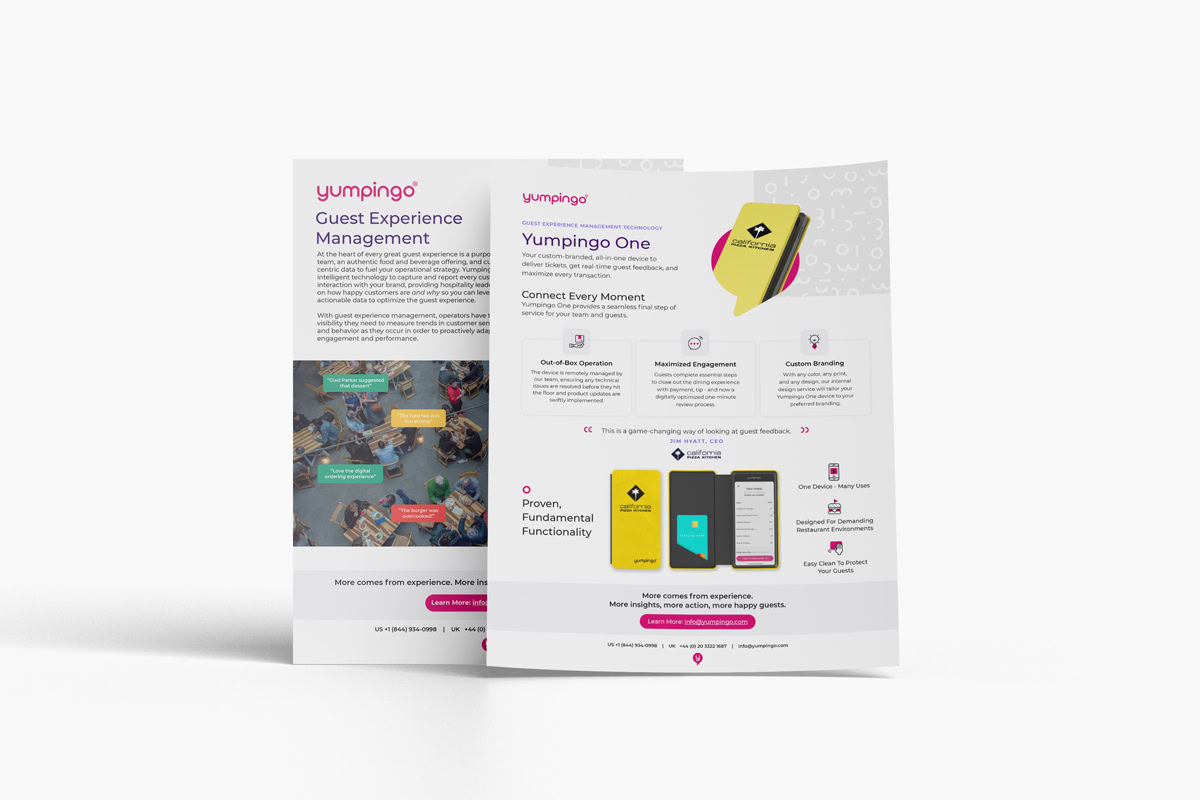 Yumpingo product sheet designs created to support sales enablement and communicate product features more clearly